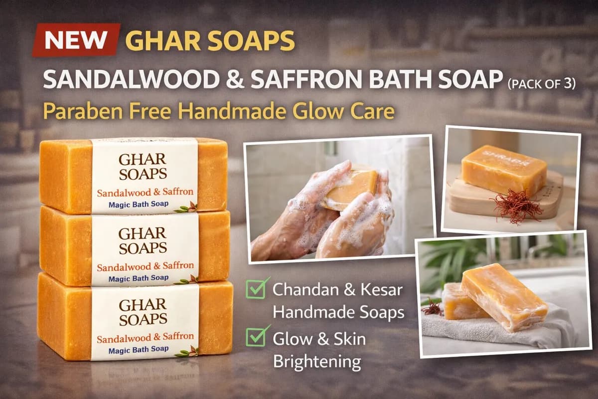 Ghar Soaps Sandalwood & Saffron Bath Soap (Pack of 3) – Paraben Free Handmade Glow Care